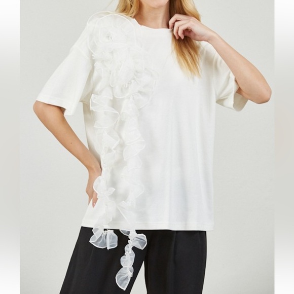 ShopEvelynne White Ruffle Short Sleeve Tee - Picture 1 of 3